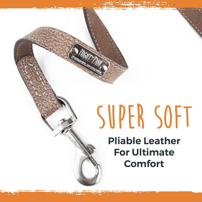 Luxury Leather Dog Leash - Genuine Material Leather Leashes for All Pet Sizes - Pet Lead - 5 Ft Premium Quality - Soft Material - Light Brown
