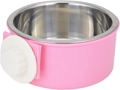 Crate Dog Bowl Removable Stainless Steel Water Food Feeder Bowls Cage Coop Cup for Cat Puppy Bird Pets (Large, Blue with Corrugated Clip)