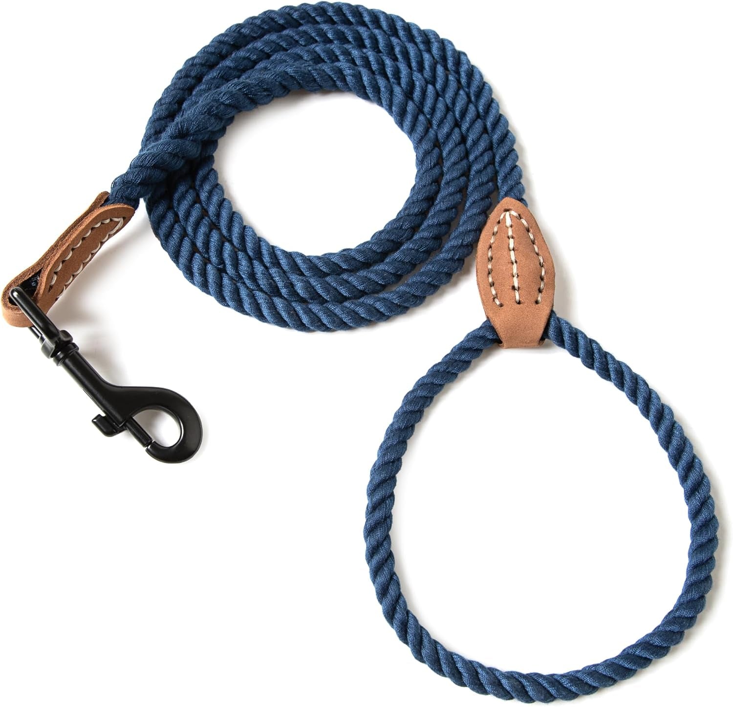 Dog Leash, Braided Cotton Rope Leashes with Leather Tip - Heavy Duty Metal Clasp, 4FT, 1/2" Thick - Wedding, Walking & Training Leash for Small Medium Large Dogs (Dark Brown)