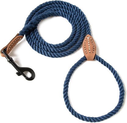 Dog Leash, Braided Cotton Rope Leashes with Leather Tip - Heavy Duty Metal Clasp, 4FT, 1/2" Thick - Wedding, Walking & Training Leash for Small Medium Large Dogs (Dark Brown)