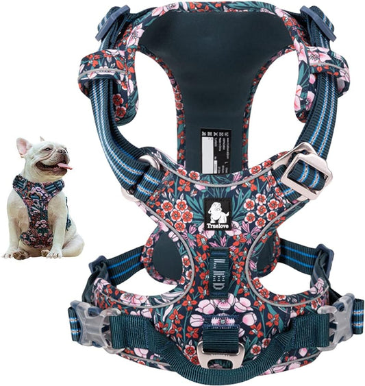 ® Floral No Pull Dog Harness Reflective Dog Vest Harness with Front & Back 2 Leash Clips and Easy Control Handle for Small Medium Large Dogs 3 Snap Buckles Easy to Put on & Take Off