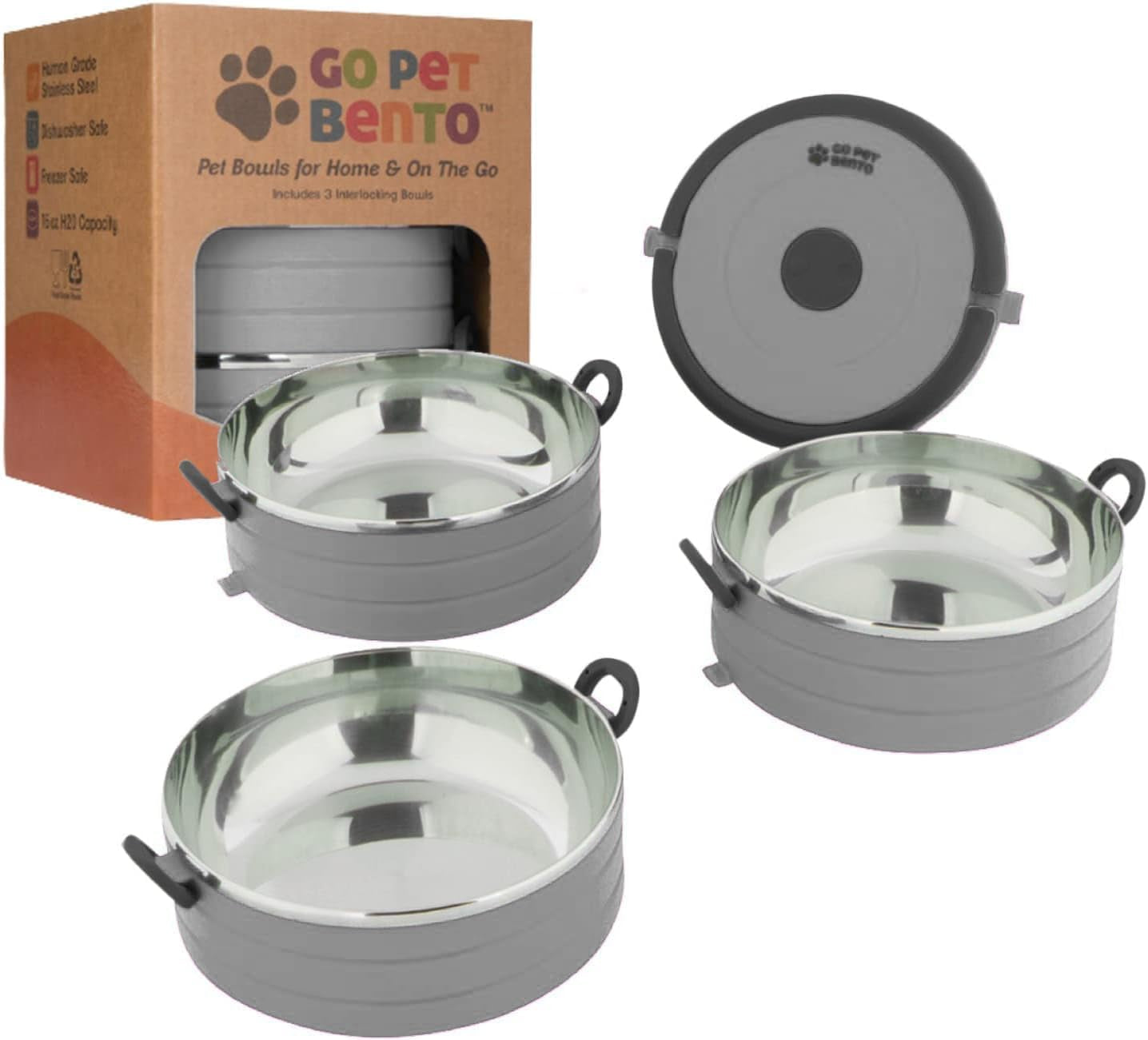 Travel Pet Bento Bowls - Human-Grade Stainless Steel & Bpa-Free, Leak-Proof Water & Food Container Set for Dogs & Cats, 4-Pack Interlocking Bowls, Includes Spare Clips & Handle (Pink)