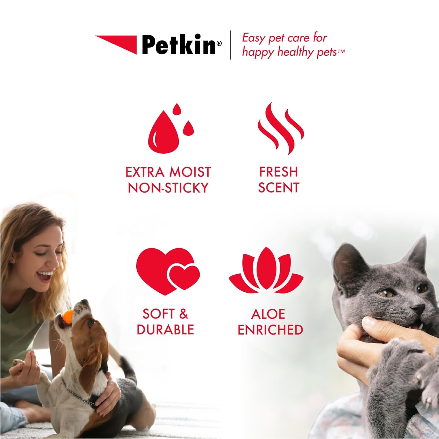 Pet Wipes for Dogs & Cats - 200 Large Wipes - Removes Dirt & Odor - Cleans Ears, Face, Butt, Eye Area - Convenient for Home or Travel - 2 Packs