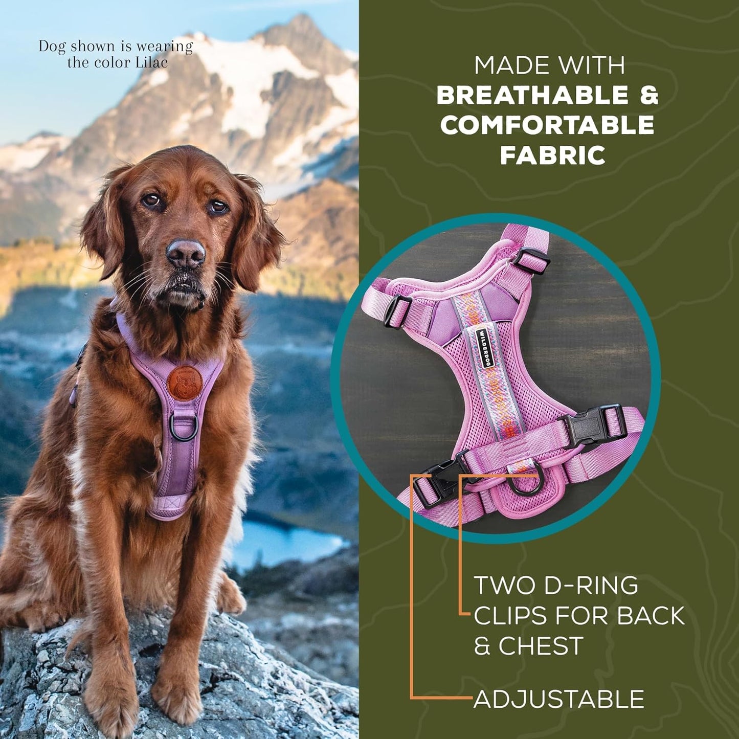 Lightweight Dog Harness with Reflective Straps - Large - Olive