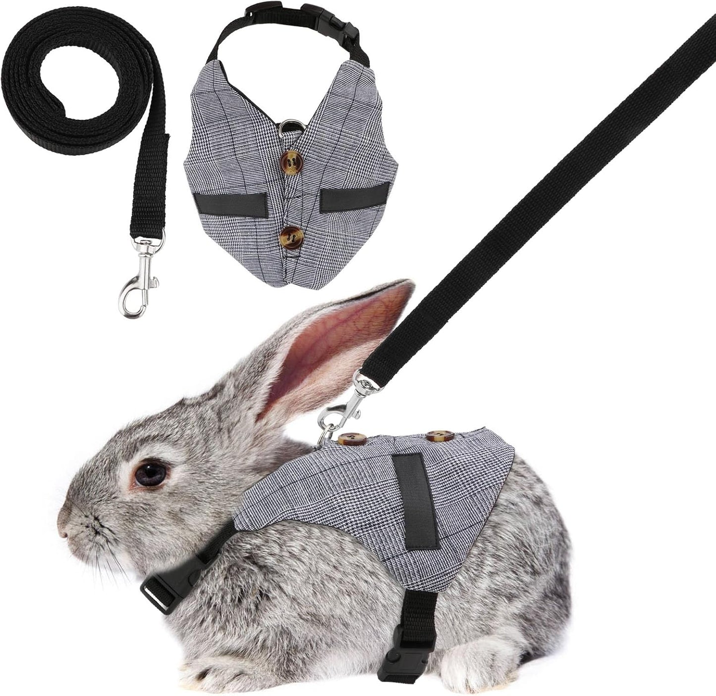 Rabbit Vest Harness and Leash Set Adjustable Formal Suit Style for Bunny Kitten Small Animal Walking (S)