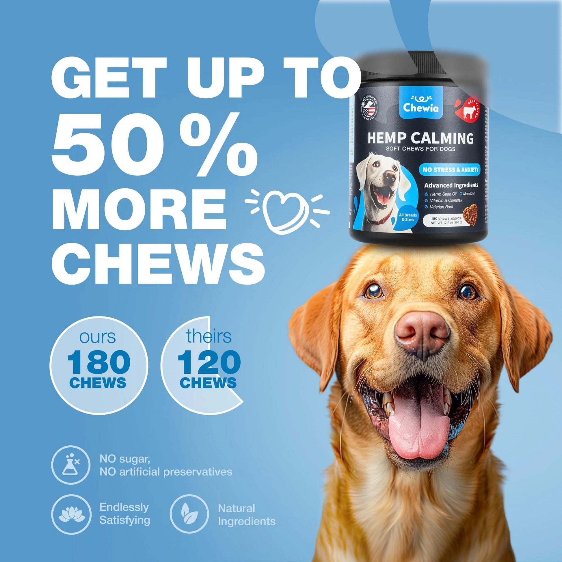 Hemp Calming Chews for Dogs Anxiety Relief for Dogs with L Theanine Chamomile