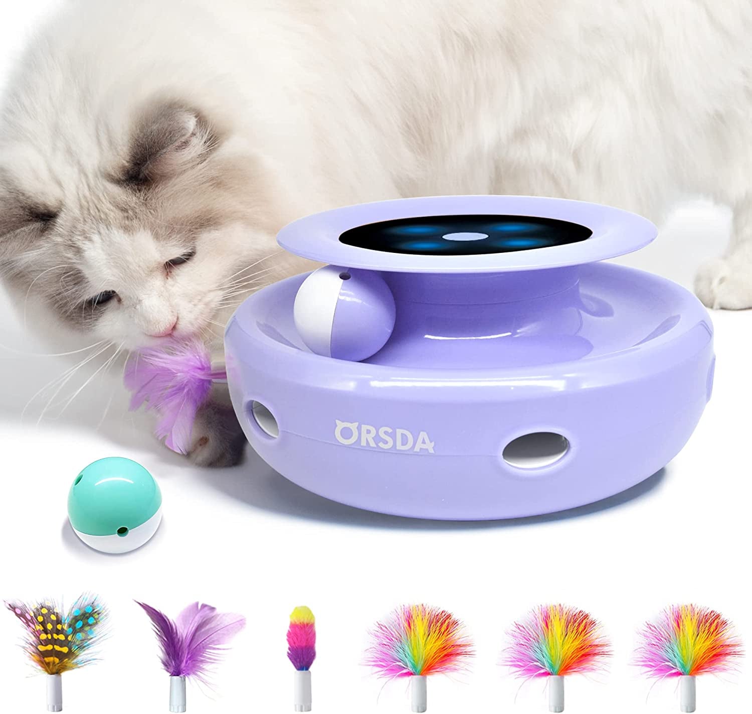 2In1 Interactive Toys for Indoor Cats, Timer Auto On/Off, Cat Toy Balls & Ambush Electronic Cat Mice Toy for Entertainment with 6Pcs Feathers, Dual Power Supplies