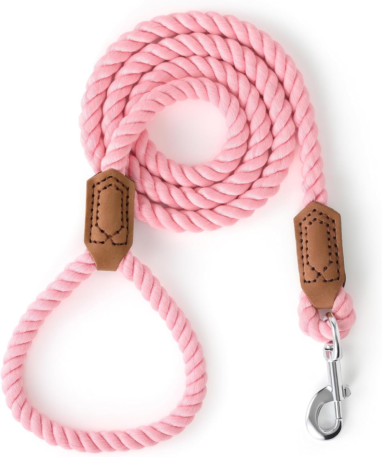 Dog Leash, Braided Cotton Rope Leashes with Leather Tip - Heavy Duty Metal Clasp, 4FT, 1/2" Thick - Wedding, Walking & Training Leash for Small Medium Large Dogs (Dark Brown)