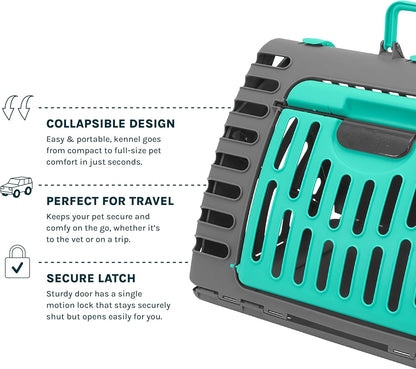 Sport Pet Designs Foldable Travel Cat Carrier - Front Door Plastic Collapsible Carrier Collection, Waterproof Bed