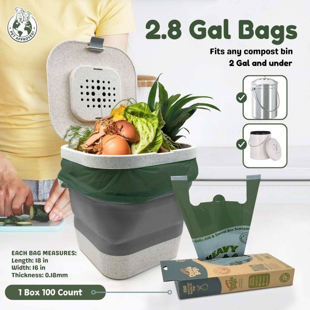 HEAVY Dootie Bags with EZ Tie Handles. Clean and Convenient for Pet Dog Poop, Cat Litter. Multi-Use. Great for Swivel Bin and  Scoopers. Made with Cornstarch. Strong, Leakproof and Very Large