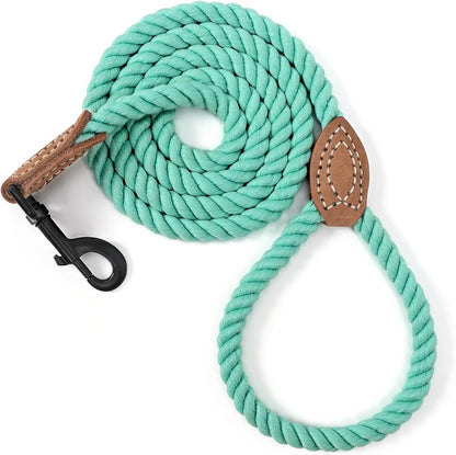 Dog Leash, Braided Cotton Rope Leashes with Leather Tip - Heavy Duty Metal Clasp, 4FT, 1/2" Thick - Wedding, Walking & Training Leash for Small Medium Large Dogs (Dark Brown)