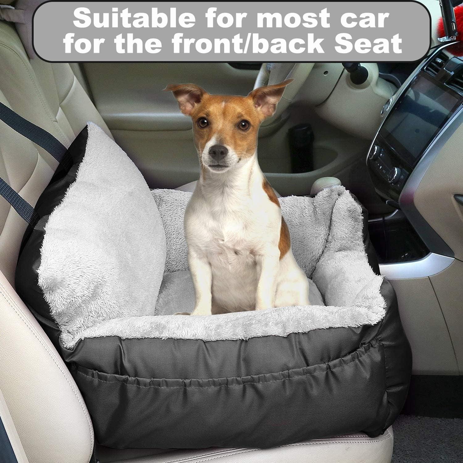 Dog Booster Car Seat & Bed for Small Dogs, Washable Anti-Slip Pet Seat with Adjustable Safety Buckle and Storage Pockets - Front or Back Seat