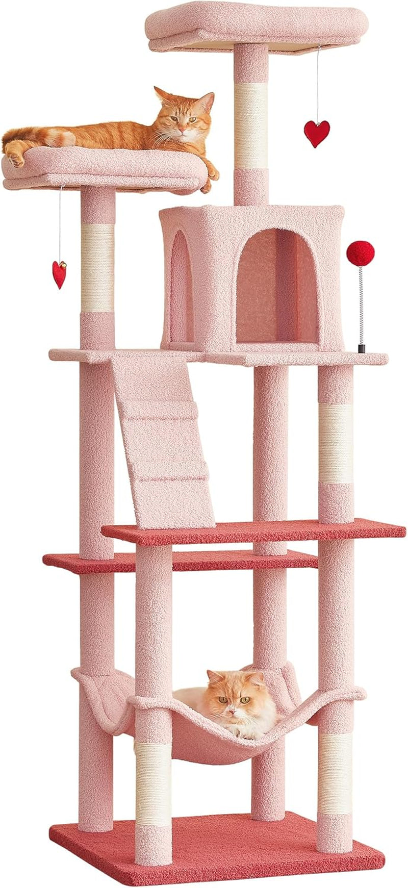 63.8 Inches Multi-Level Cat Tree for Large Cats with Sisal-Covered Scratching Posts, Padded Platform, Hammock and Condo,Stable Cat Tower Cat Condo Pet Play House-Smoky Gray