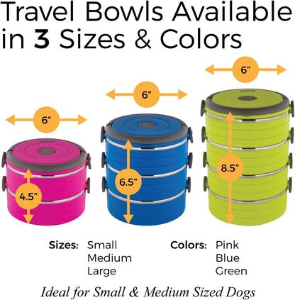 Travel Pet Bento Bowls - Human-Grade Stainless Steel & Bpa-Free, Leak-Proof Water & Food Container Set for Dogs & Cats, 4-Pack Interlocking Bowls, Includes Spare Clips & Handle (Pink)