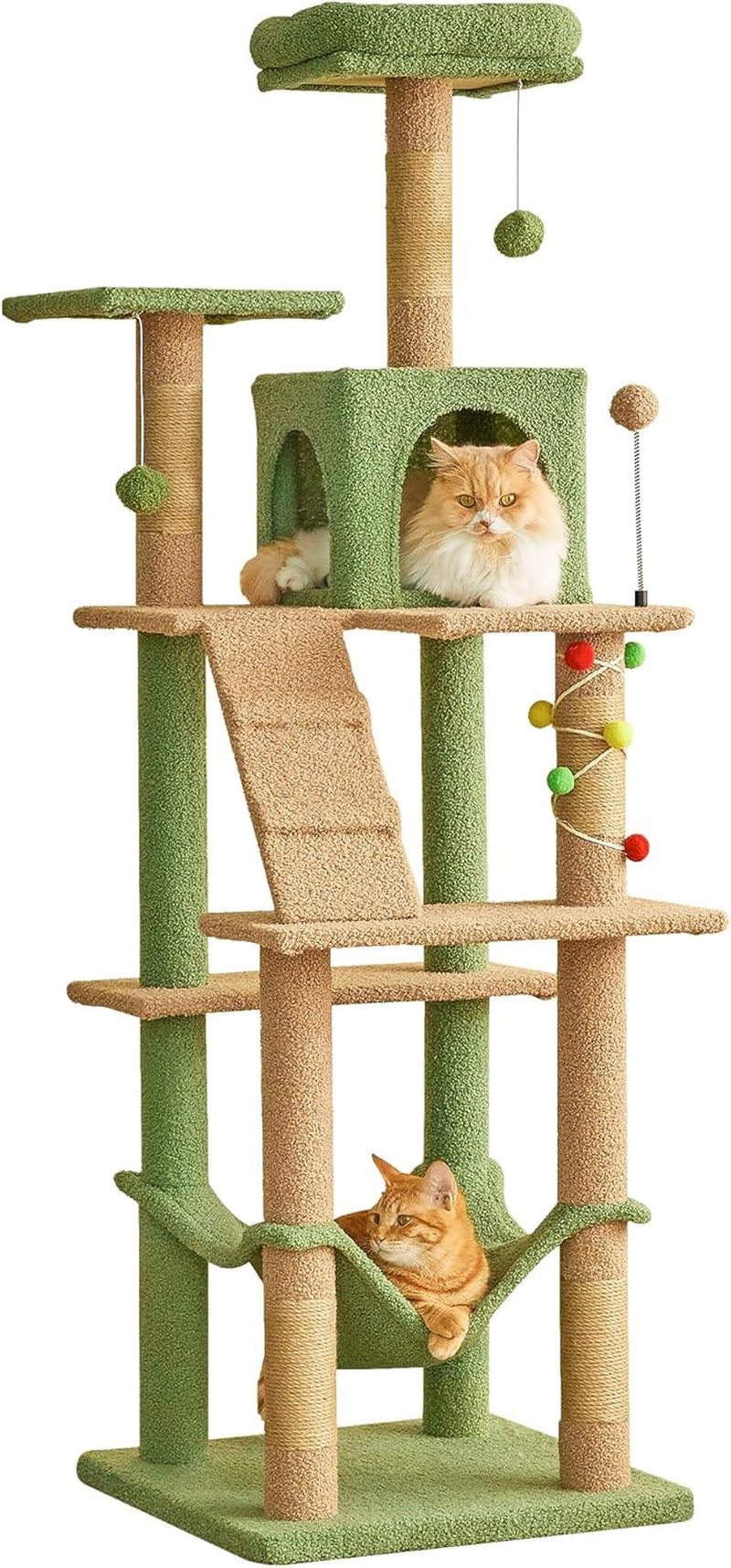 63.8 Inches Multi-Level Cat Tree for Large Cats with Sisal-Covered Scratching Posts, Padded Platform, Hammock and Condo,Stable Cat Tower Cat Condo Pet Play House-Smoky Gray