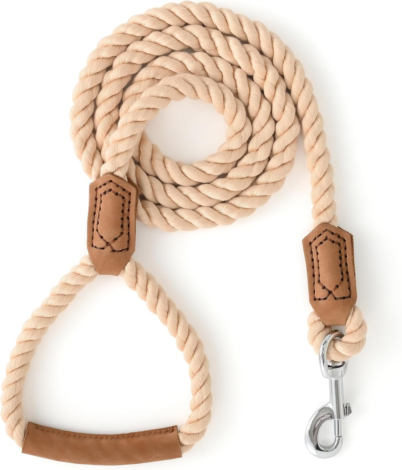 Dog Leash, Braided Cotton Rope Leashes with Leather Tip - Heavy Duty Metal Clasp, 4FT, 1/2" Thick - Wedding, Walking & Training Leash for Small Medium Large Dogs (Dark Brown)