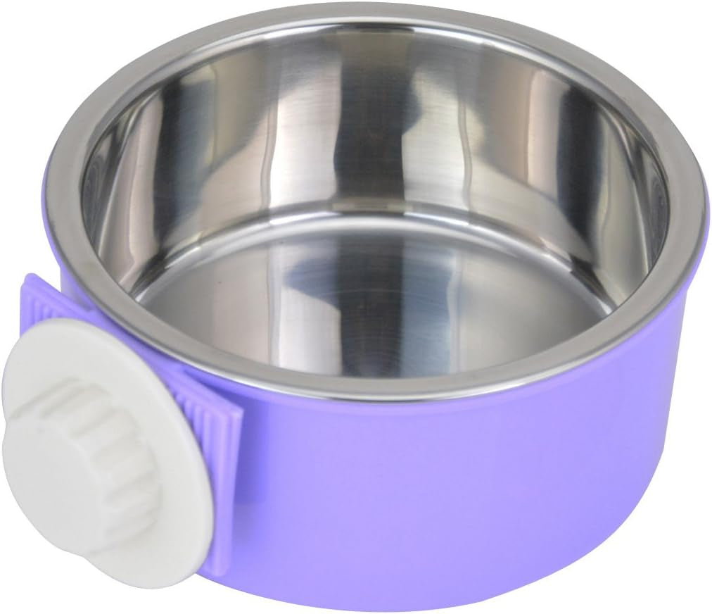 Crate Dog Bowl Removable Stainless Steel Water Food Feeder Bowls Cage Coop Cup for Cat Puppy Bird Pets (Large, Blue with Corrugated Clip)