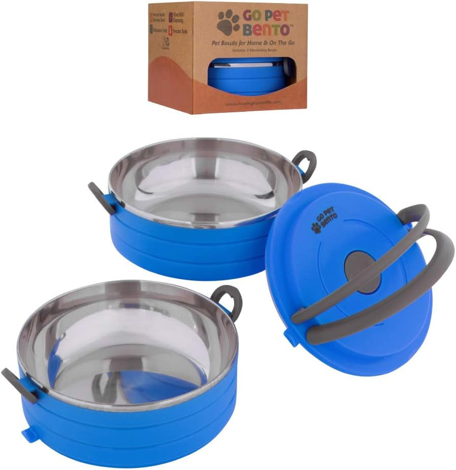 Travel Pet Bento Bowls - Human-Grade Stainless Steel & Bpa-Free, Leak-Proof Water & Food Container Set for Dogs & Cats, 4-Pack Interlocking Bowls, Includes Spare Clips & Handle (Pink)