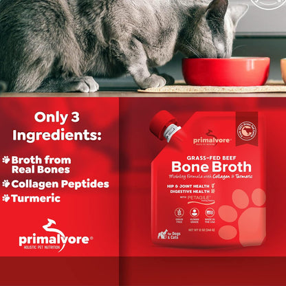 Grass-Fed Beef Bone Broth for Dogs &Cats, Mobility Formula W/Collagen Peptides to Help Support Hip & Joints, Digestion, Skin & Coat and Hydration, Human Grade, Made in USA. Beef 2 Pack