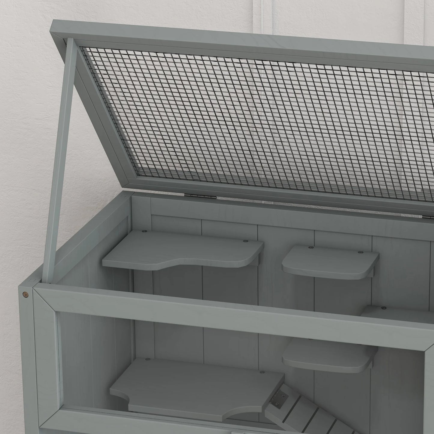 3-Tier Wooden Hamster Cage W/ Openable Top, Front Door, Shelf, Gray