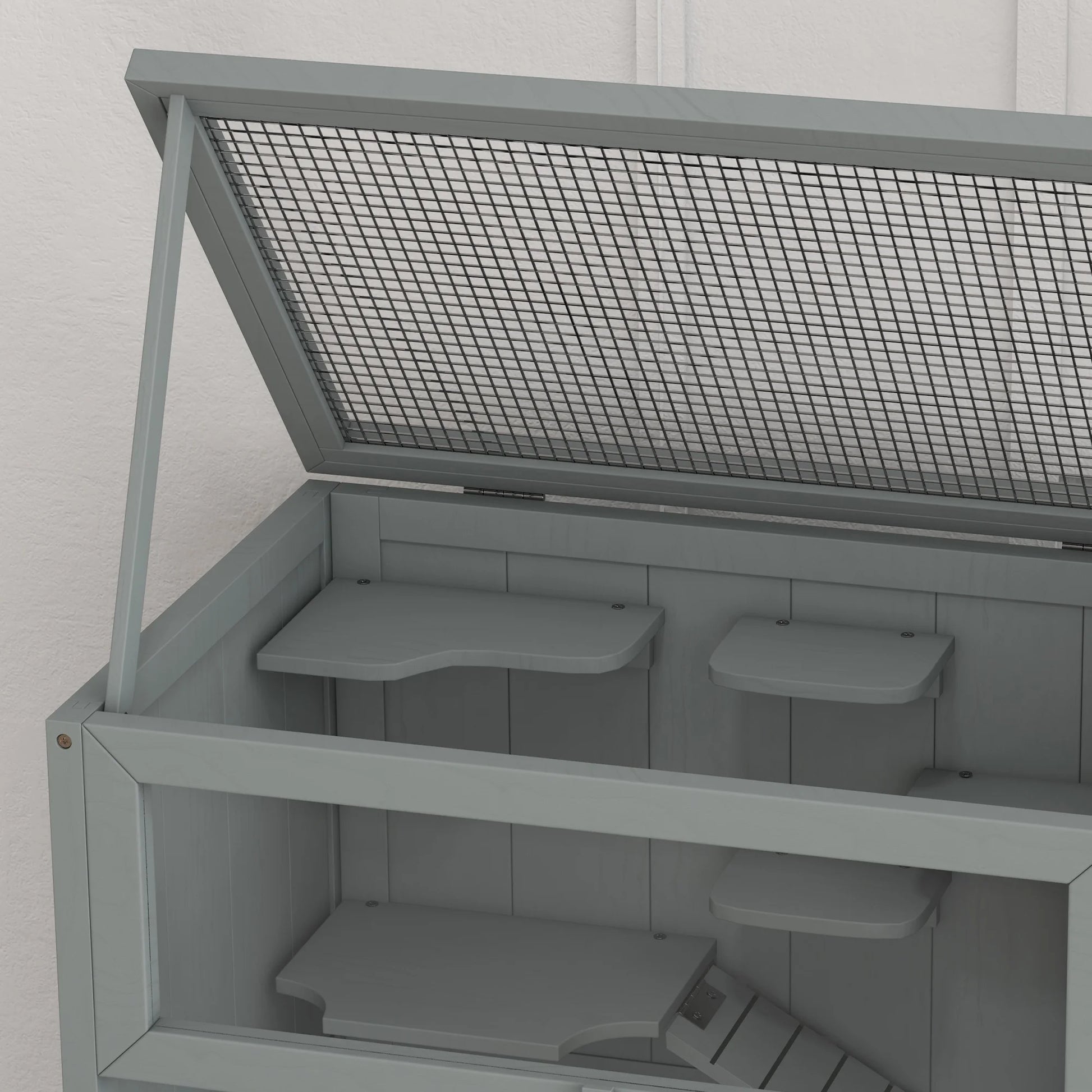3-Tier Wooden Hamster Cage W/ Openable Top, Front Door, Shelf, Gray