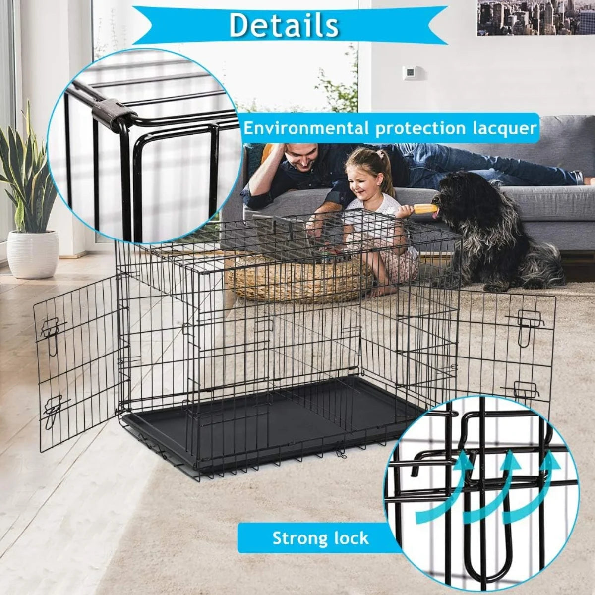 24 Inch Dog Cage for Small Dogs, Folding Dog Crate Metal Wire Crates Dog Kennels Small Puppy Crate Outdoor and Indoor Pet Crate with Double Door, Black