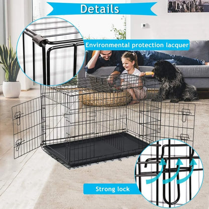 24 Inch Dog Cage for Small Dogs, Folding Dog Crate Metal Wire Crates Dog Kennels Small Puppy Crate Outdoor and Indoor Pet Crate with Double Door, Black