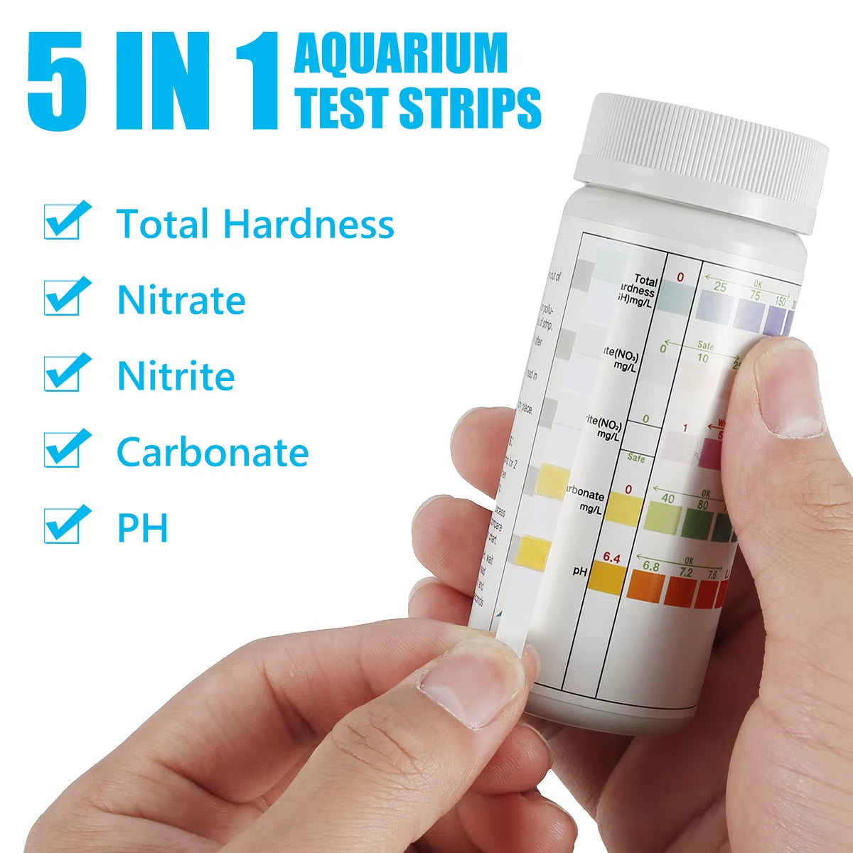 100Pcs Aquarium Test Strips Water Quality Test Strip 7/In1 Fish Tank Test Kit Freshwater Saltwater Aquarium Water Ph Test Strips