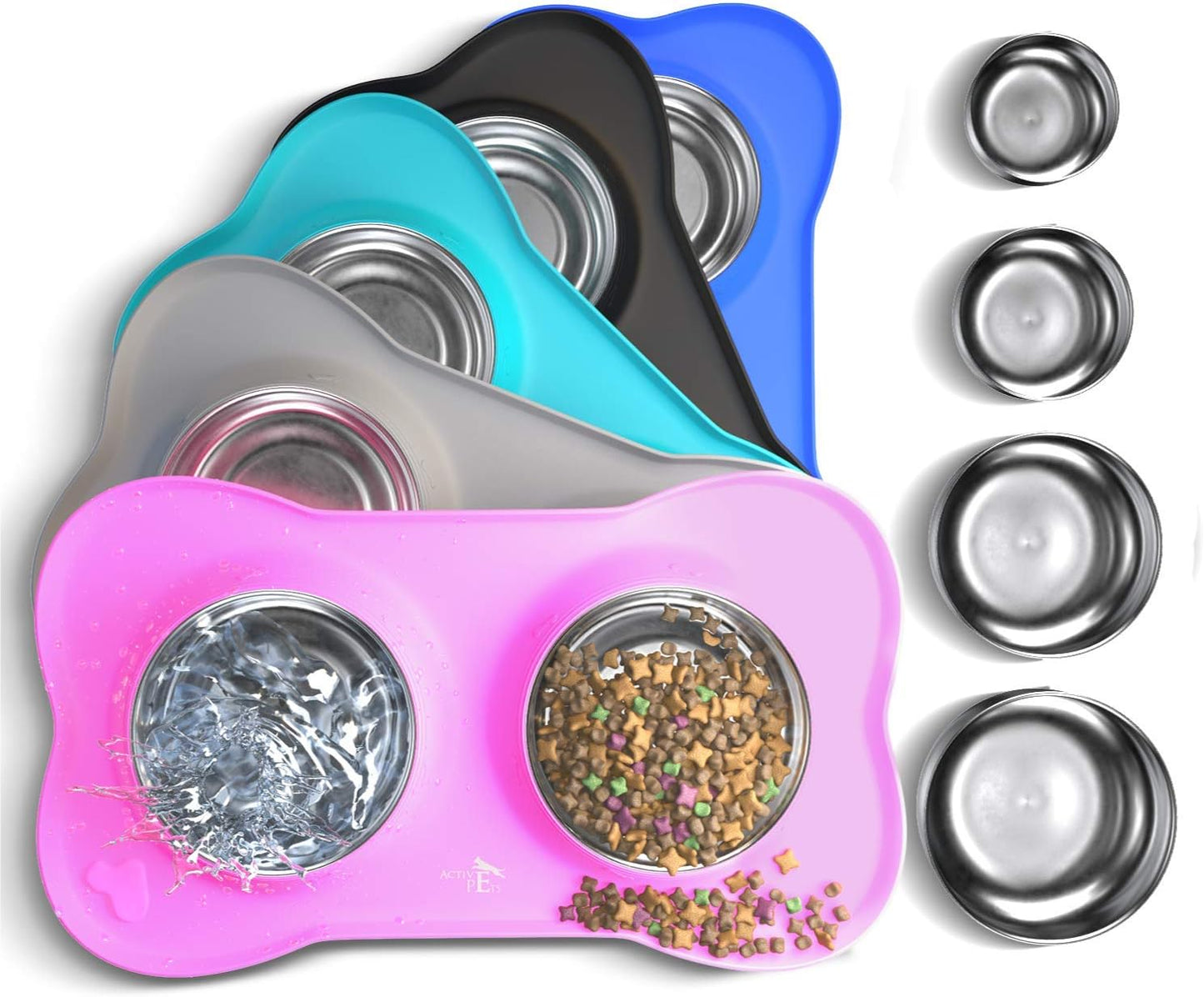 Dog Bowl Set, Stainless Steel No Spill Mess-Proof Food & Water Food Bowls with Skid Resistant Silicone Mat, Dog Bowls Small Size Dog, Medium, & Large, Pet Puppy Bowls & Dishes