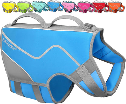 Neoprene Dog Life Vest, Dog Life Jacket for Swimming & Boating, Lightweight & Buoyancy for Puppy Doggy, Swimming Vest with Handle, S, Blue