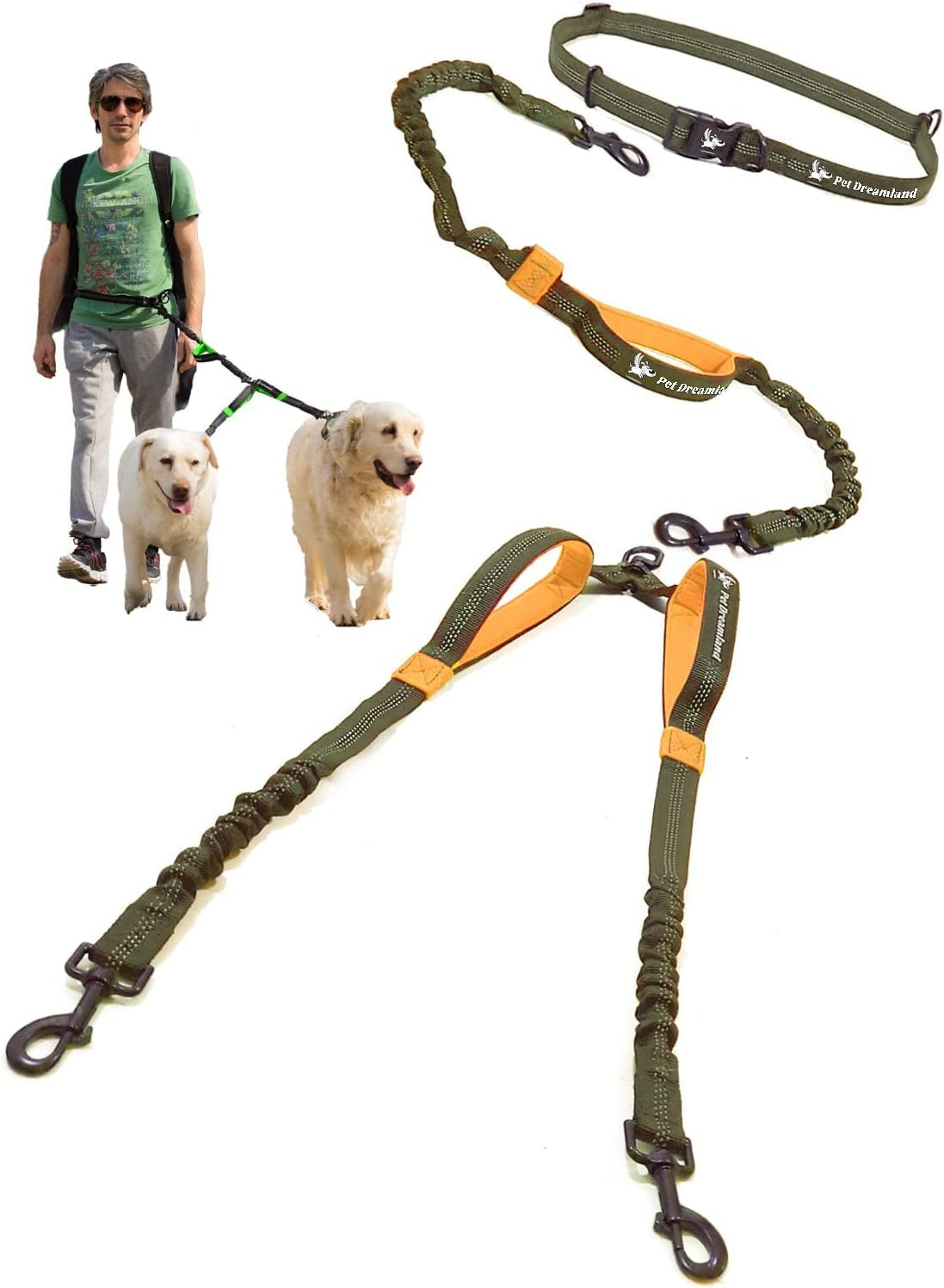 Exquisite Hands Free Double Leash for Two Dogs No Tangle. Premium Quality & Versatile Running Your Two Large Dogs. You Will Absolutely Love This Amazing Dual Dog Leash (Black & Red)