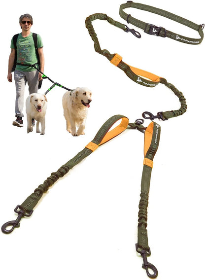 Exquisite Hands Free Double Leash for Two Dogs No Tangle. Premium Quality & Versatile Running Your Two Large Dogs. You Will Absolutely Love This Amazing Dual Dog Leash (Black & Red)
