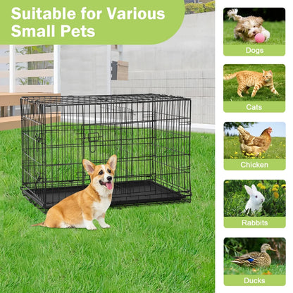 24 Inch Dog Cage for Small Dogs, Folding Dog Crate Metal Wire Crates Dog Kennels Small Puppy Crate Outdoor and Indoor Pet Crate with Double Door, Black
