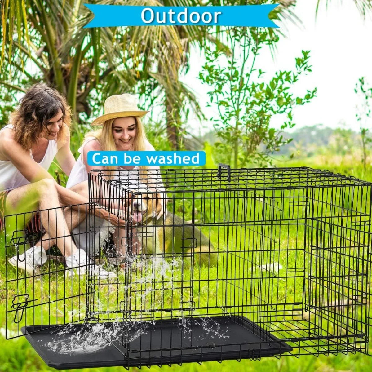 24 Inch Dog Cage for Small Dogs, Folding Dog Crate Metal Wire Crates Dog Kennels Small Puppy Crate Outdoor and Indoor Pet Crate with Double Door, Black