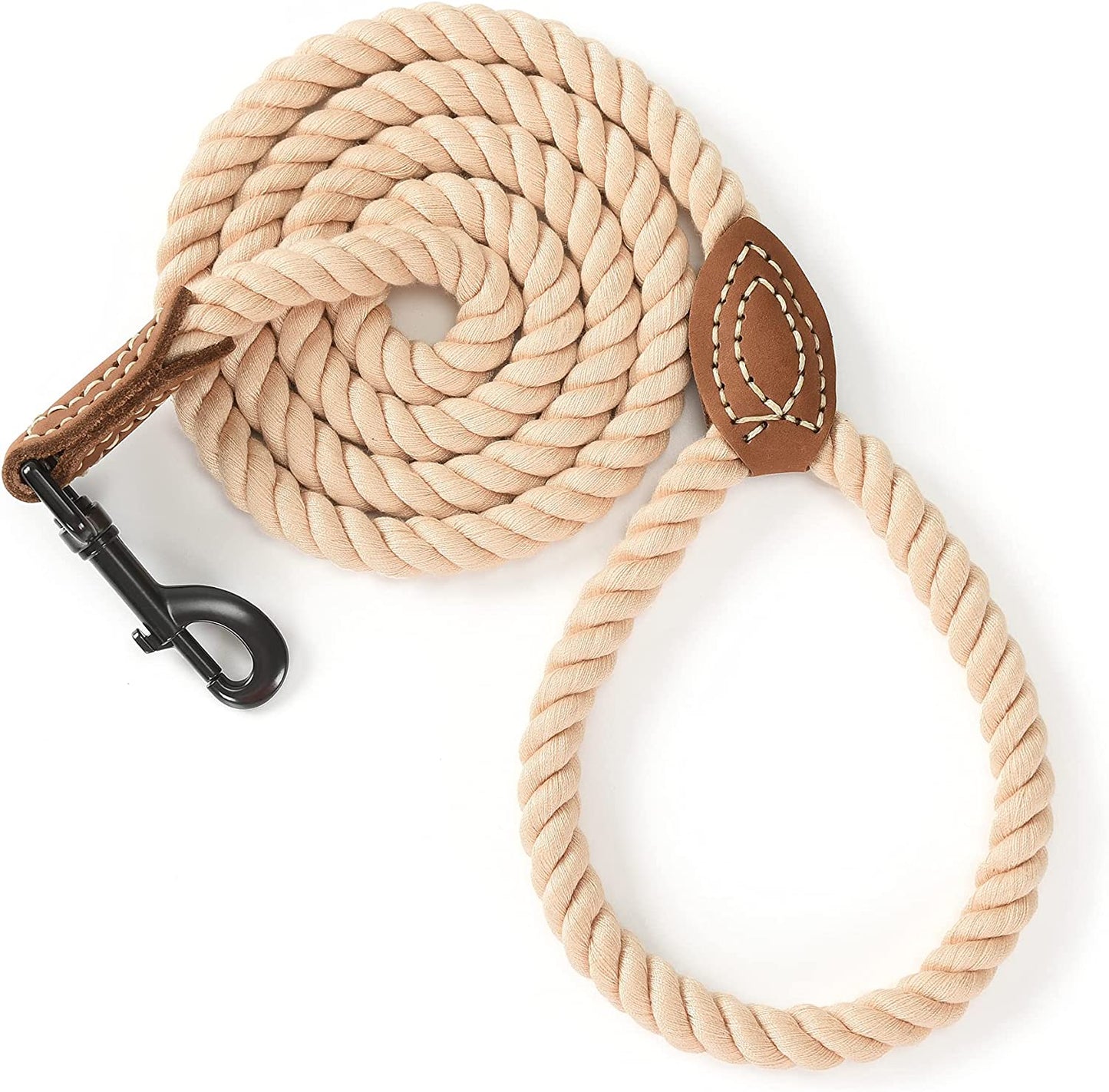 Dog Leash, Braided Cotton Rope Leashes with Leather Tip - Heavy Duty Metal Clasp, 4FT, 1/2" Thick - Wedding, Walking & Training Leash for Small Medium Large Dogs (Dark Brown)
