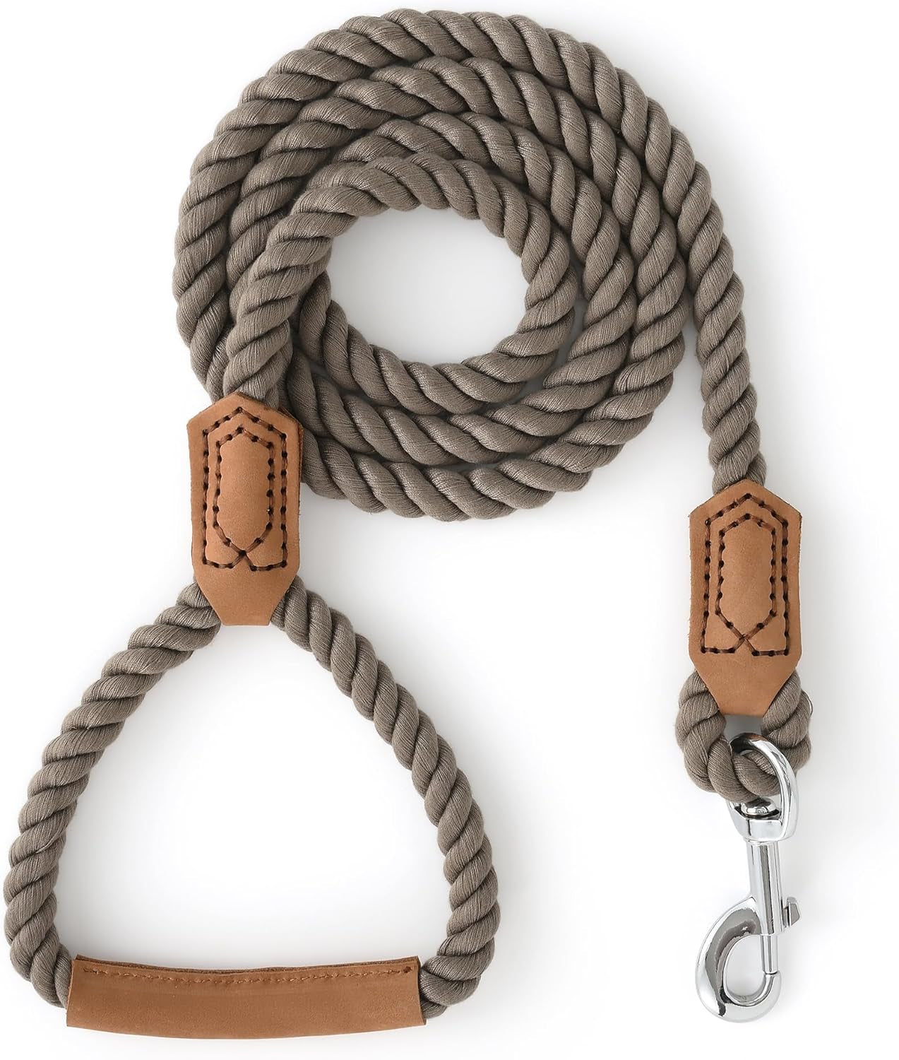 Dog Leash, Braided Cotton Rope Leashes with Leather Tip - Heavy Duty Metal Clasp, 4FT, 1/2" Thick - Wedding, Walking & Training Leash for Small Medium Large Dogs (Dark Brown)