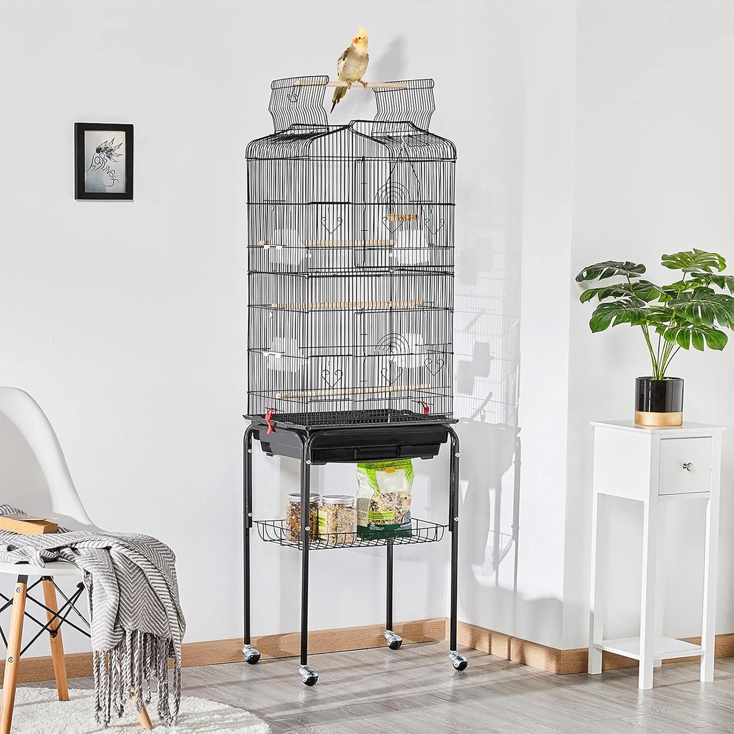 64-Inch Play Open Top Medium Small Bird Cage with Detachable Rolling Stand for Parrot Lovebirds Finches Canaries Parakeets Cockatiels Budgie Parrotlet Conures