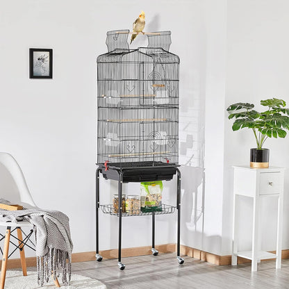 64-Inch Play Open Top Medium Small Bird Cage with Detachable Rolling Stand for Parrot Lovebirds Finches Canaries Parakeets Cockatiels Budgie Parrotlet Conures
