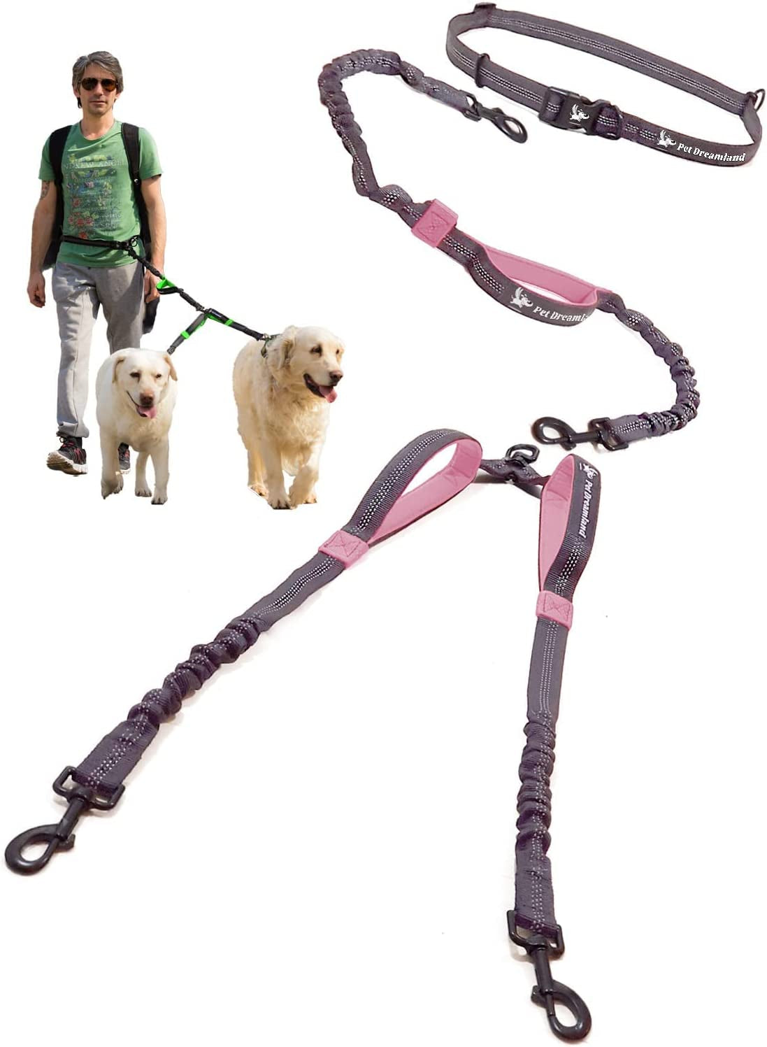 Exquisite Hands Free Double Leash for Two Dogs No Tangle. Premium Quality & Versatile Running Your Two Large Dogs. You Will Absolutely Love This Amazing Dual Dog Leash (Black & Red)
