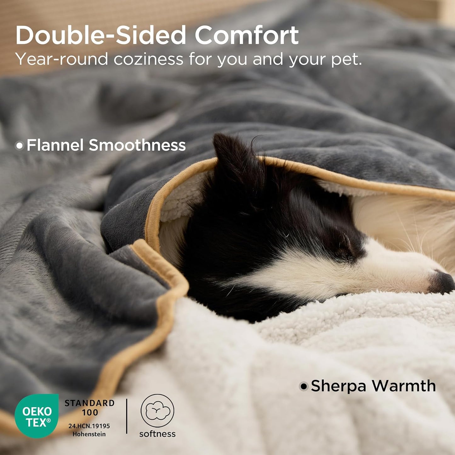 Waterproof Dog Blankets for Extra Large Dogs - XL Cat Blanket Washable for Couch Protection, Sherpa Fleece Puppy Blanket, Soft Plush Reversible Throw Furniture Protector, 50X60, Grey
