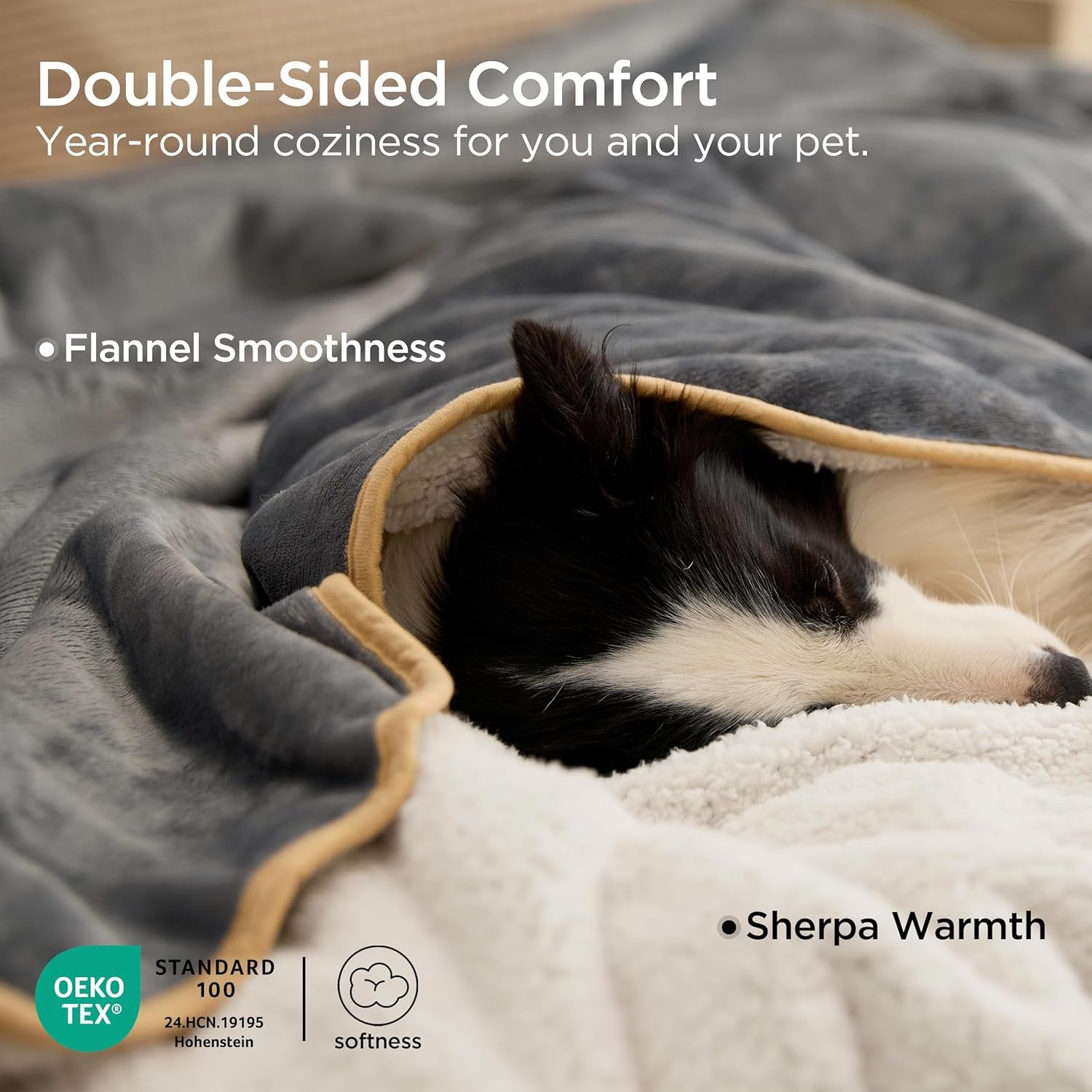 Waterproof Dog Blankets for Extra Large Dogs - XL Cat Blanket Washable for Couch Protection, Sherpa Fleece Puppy Blanket, Soft Plush Reversible Throw Furniture Protector, 50X60, Grey