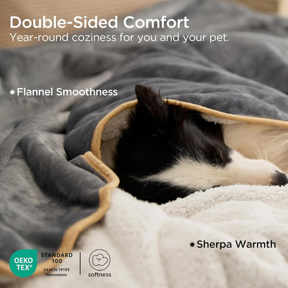 Waterproof Dog Blankets for Extra Large Dogs - XL Cat Blanket Washable for Couch Protection, Sherpa Fleece Puppy Blanket, Soft Plush Reversible Throw Furniture Protector, 50X60, Grey