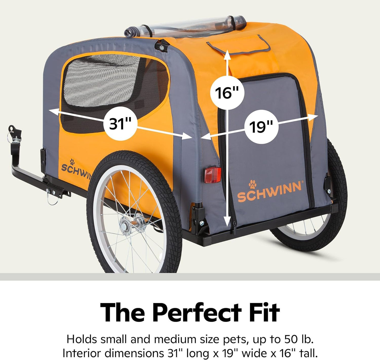 Rascal Pet Trailer, Holds Pets up to 50 or 100 Lb, Universal Coupler, Folding Frame, Quick-Release Wheels, Rear Doggy Door, Leash, Washable Liner, Bug Screen,  Bike Trailer for Pets