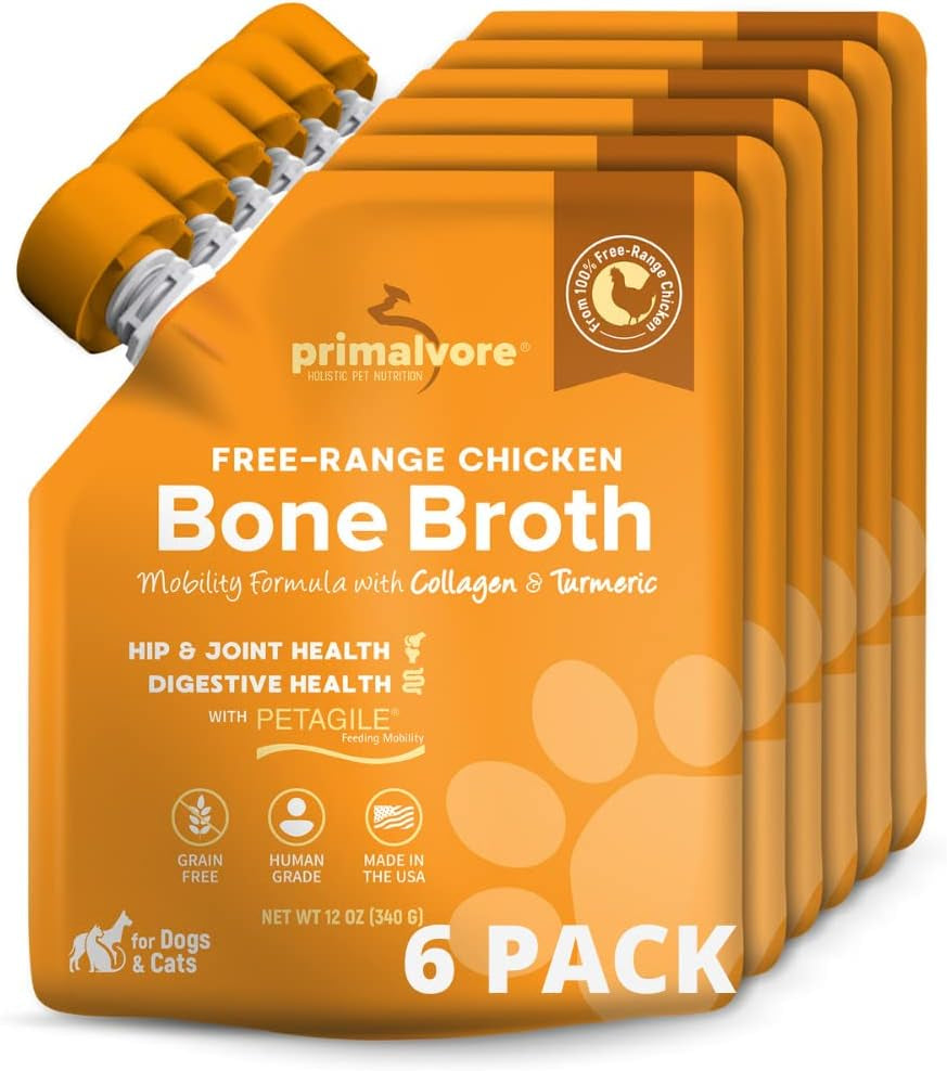 Grass-Fed Beef Bone Broth for Dogs &Cats, Mobility Formula W/Collagen Peptides to Help Support Hip & Joints, Digestion, Skin & Coat and Hydration, Human Grade, Made in USA. Beef 2 Pack