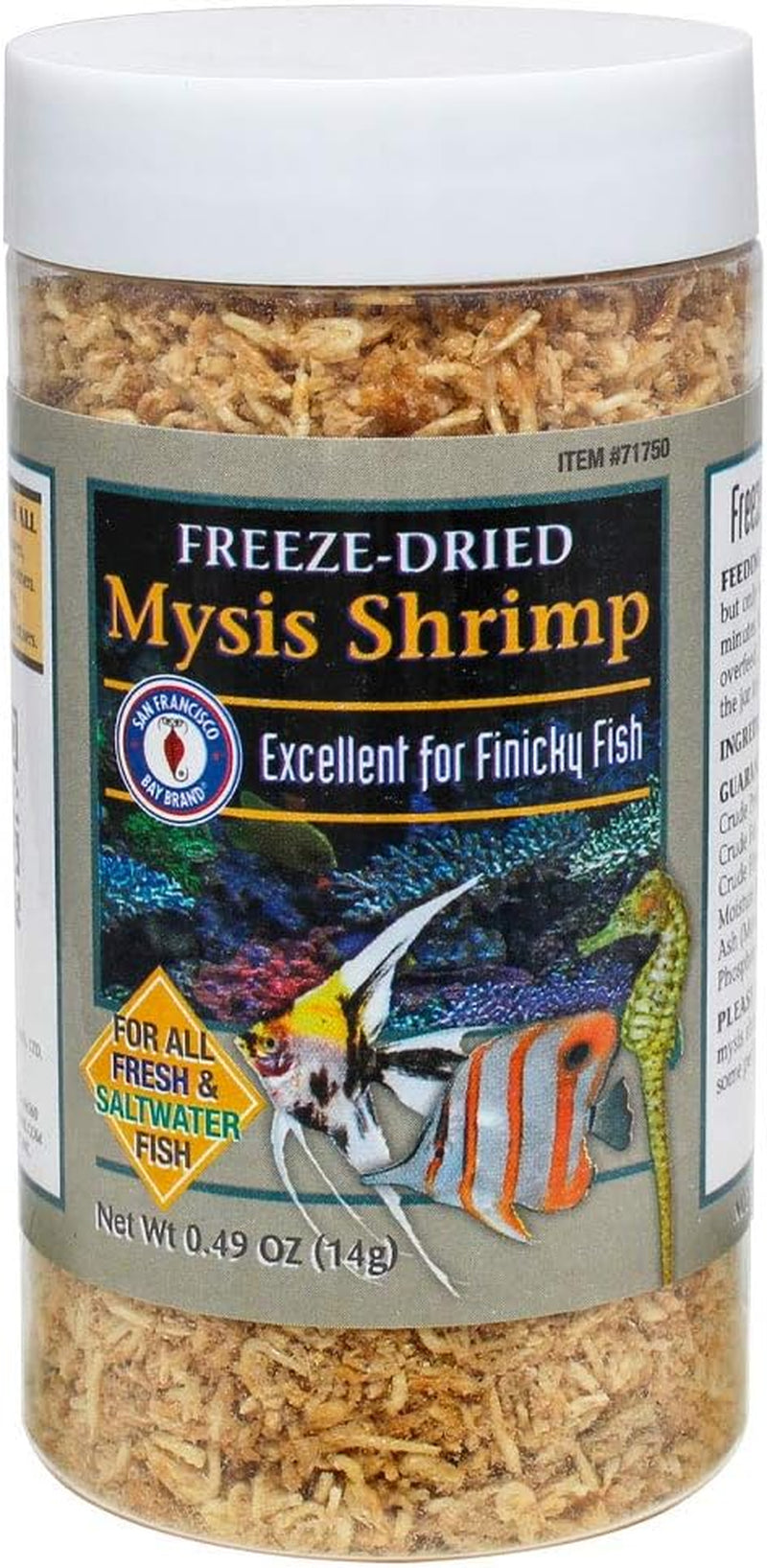 Freeze-Dried Mysis Shrimp - Premium Fish Food, Tropical Fish Food, Shrimp Food - Ideal for Freshwater and Saltwater Fish, Cichlids, Angels, Seahorses - 0.49 Oz (14G)