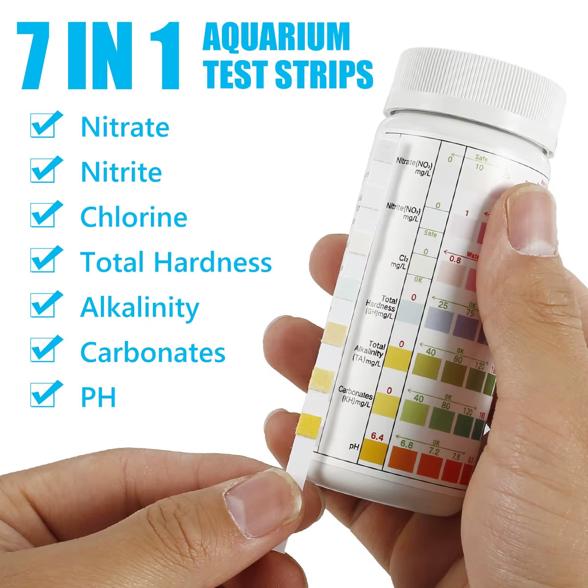 100Pcs Aquarium Test Strips Water Quality Test Strip 7/In1 Fish Tank Test Kit Freshwater Saltwater Aquarium Water Ph Test Strips