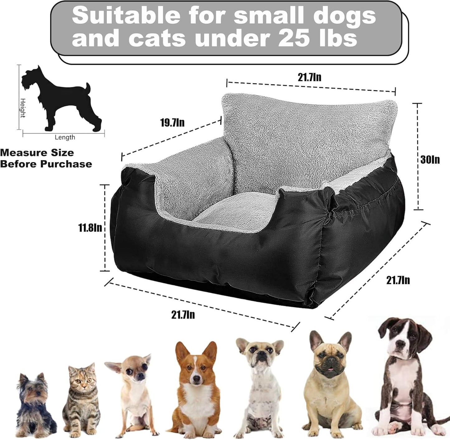 Dog Booster Car Seat & Bed for Small Dogs, Washable Anti-Slip Pet Seat with Adjustable Safety Buckle and Storage Pockets - Front or Back Seat