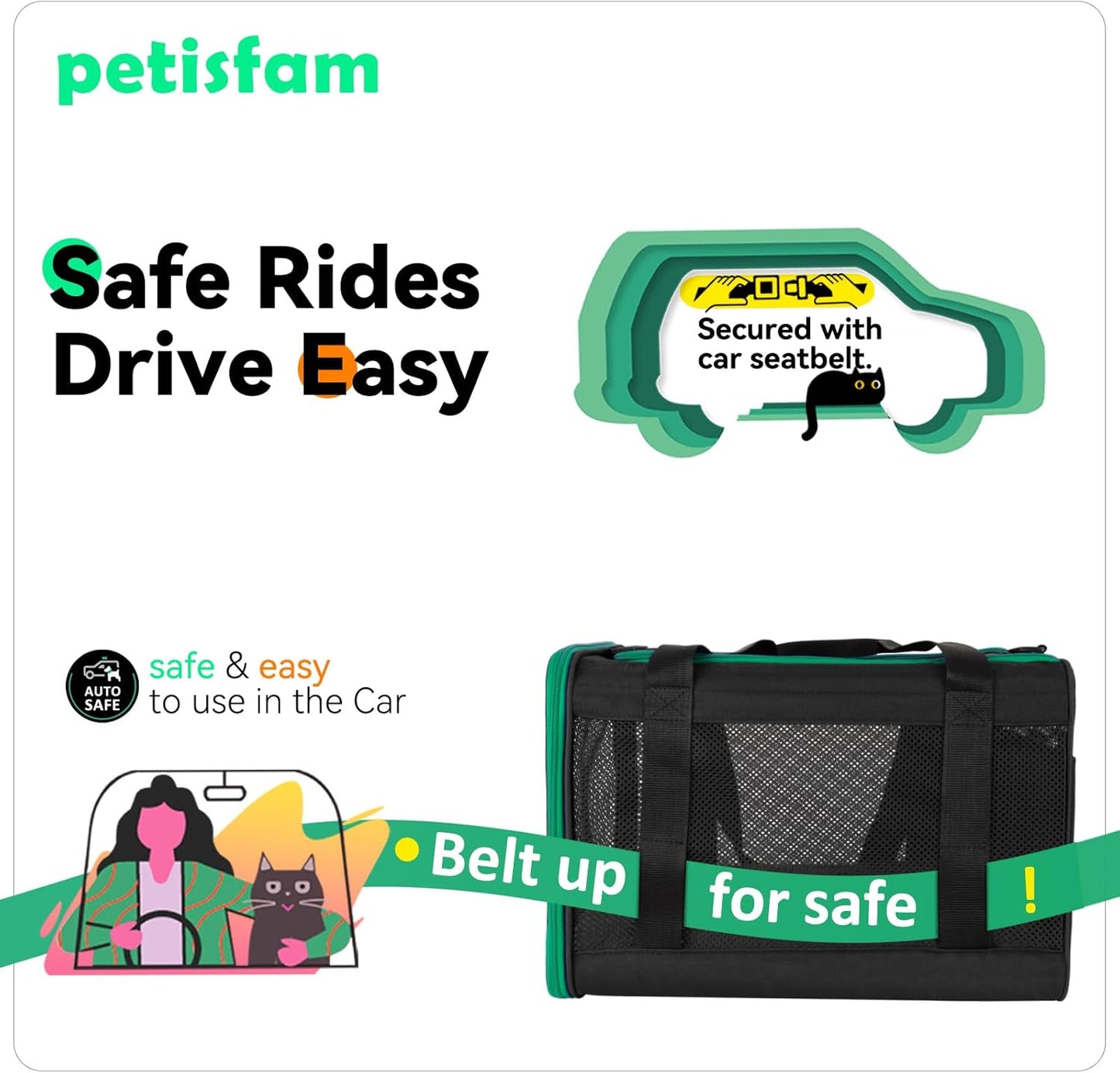 Quick-In Pet Carrier for Cats. 360° Airy Mesh Windows Let Fur-Kids See You & Breath Easy, Reduce Travel Anxiety. Rip-Stop Fabric & Lockable Zips Hug Securely. Washable Pad. Adjustable Shoulder Strap