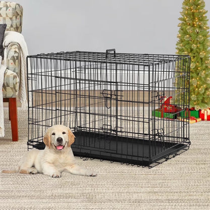 24 Inch Dog Cage for Small Dogs, Folding Dog Crate Metal Wire Crates Dog Kennels Small Puppy Crate Outdoor and Indoor Pet Crate with Double Door, Black