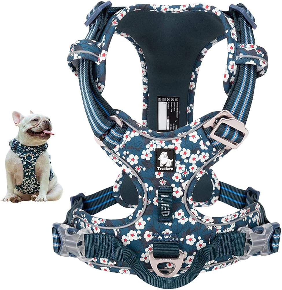 ® Floral No Pull Dog Harness Reflective Dog Vest Harness with Front & Back 2 Leash Clips and Easy Control Handle for Small Medium Large Dogs 3 Snap Buckles Easy to Put on & Take Off